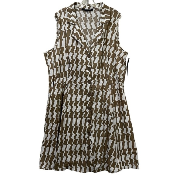 Mille Gabrielle 3X Sleeveless Button Down Geo Print Neutral Collared Dress Y7 - Picture 1 of 7